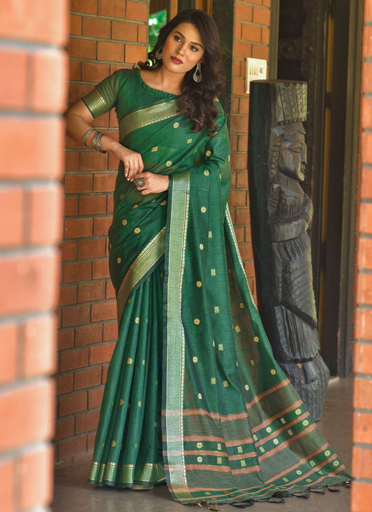 Classic Cotton Green Weaving Saree