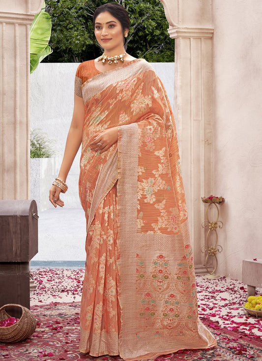 Trendy Saree Cotton Silk Peach Weaving Saree