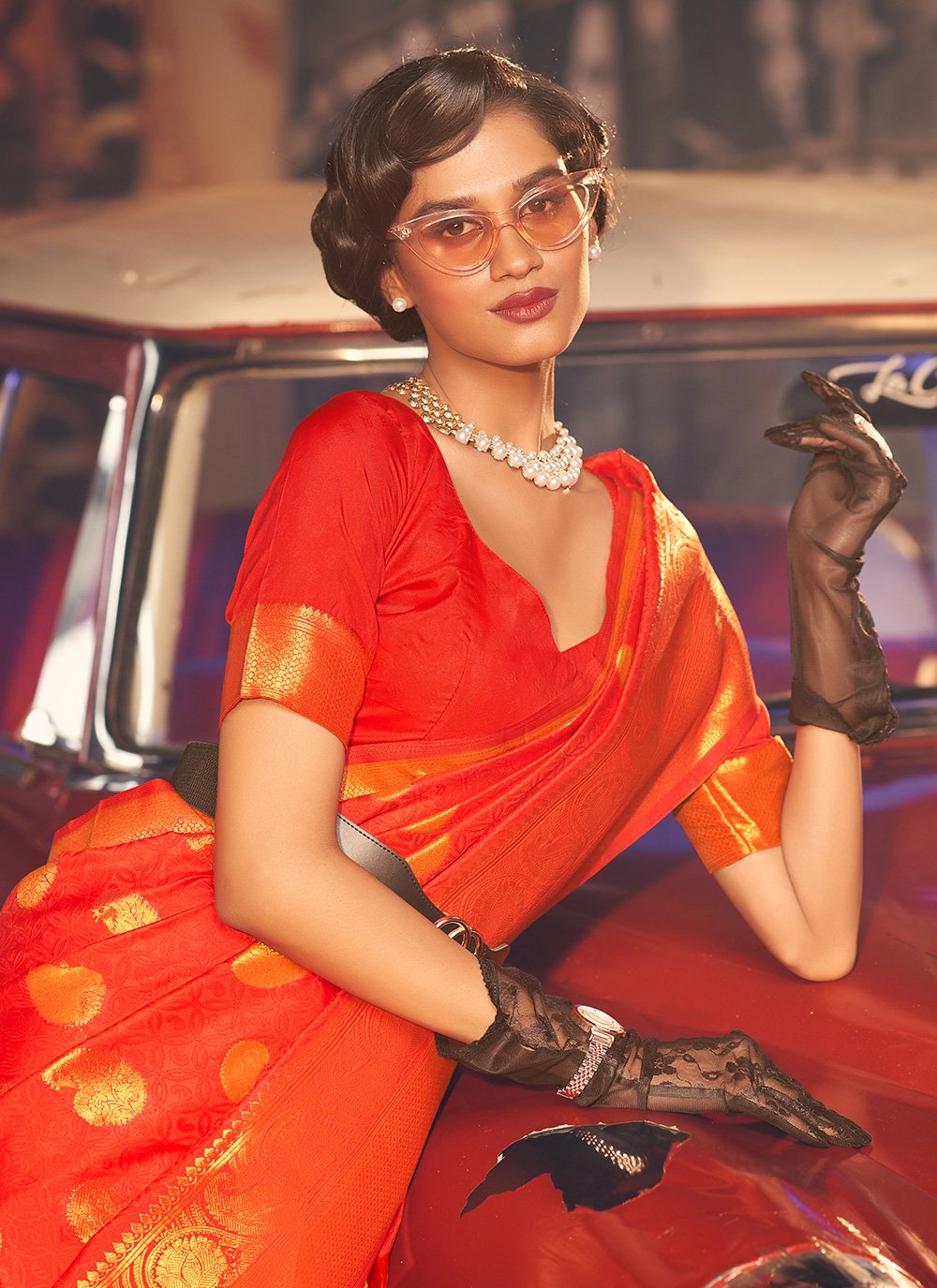 Trendy Saree Handloom Silk Orange Weaving Saree