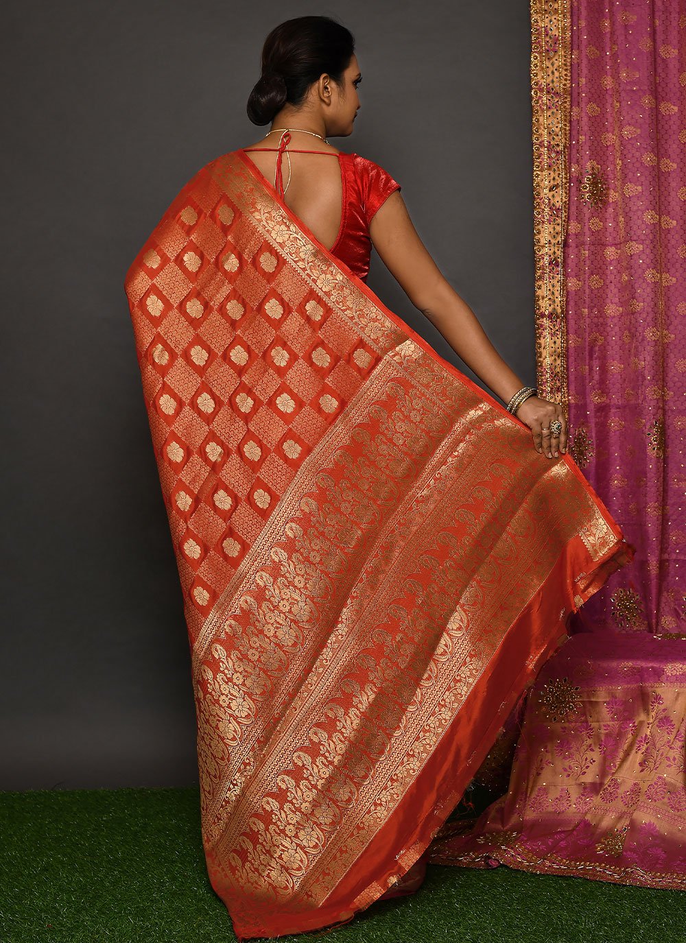 Classic Kanjivaram Silk Rust Weaving Saree