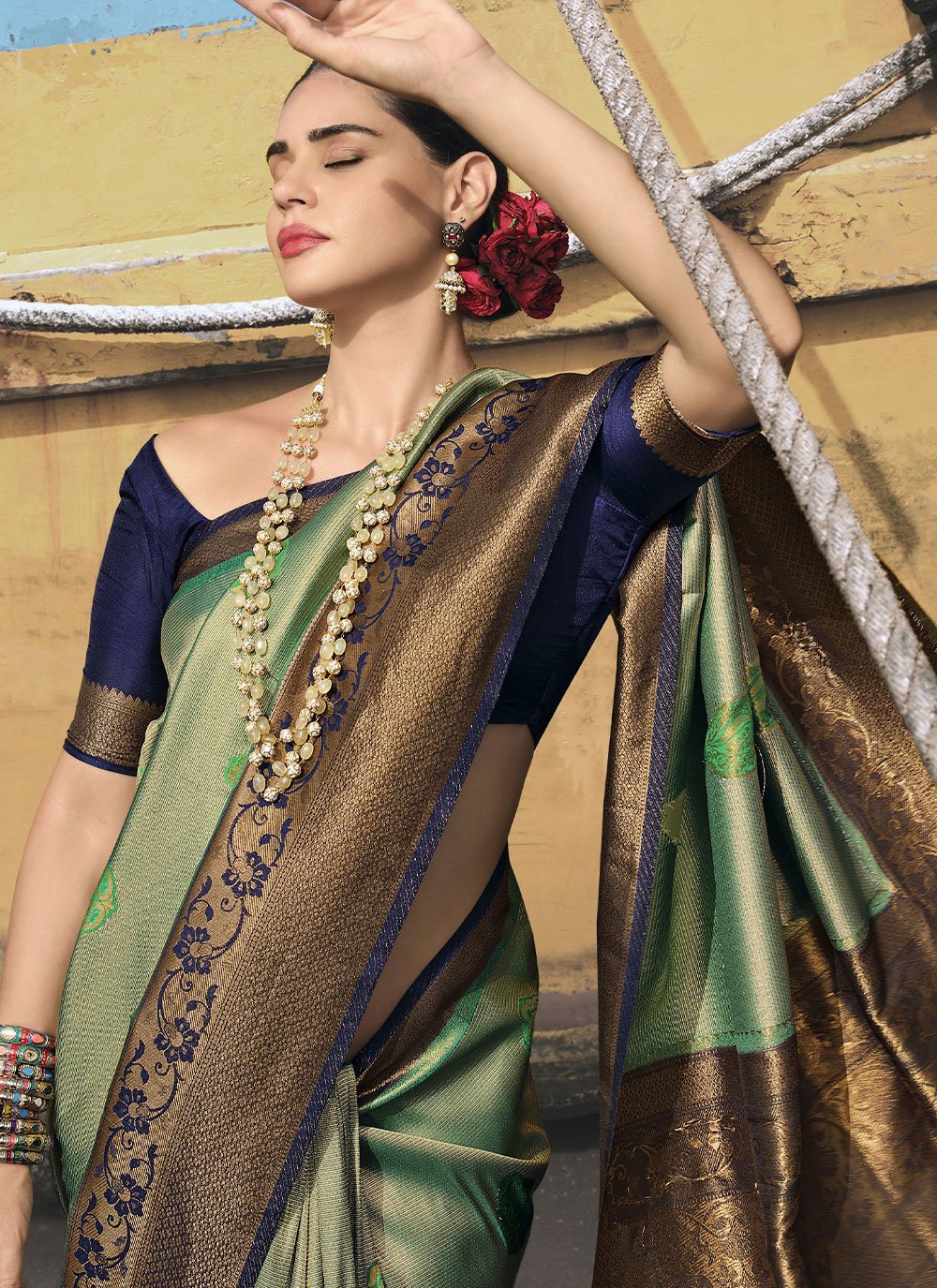 Trendy Saree Silk Green Weaving Saree