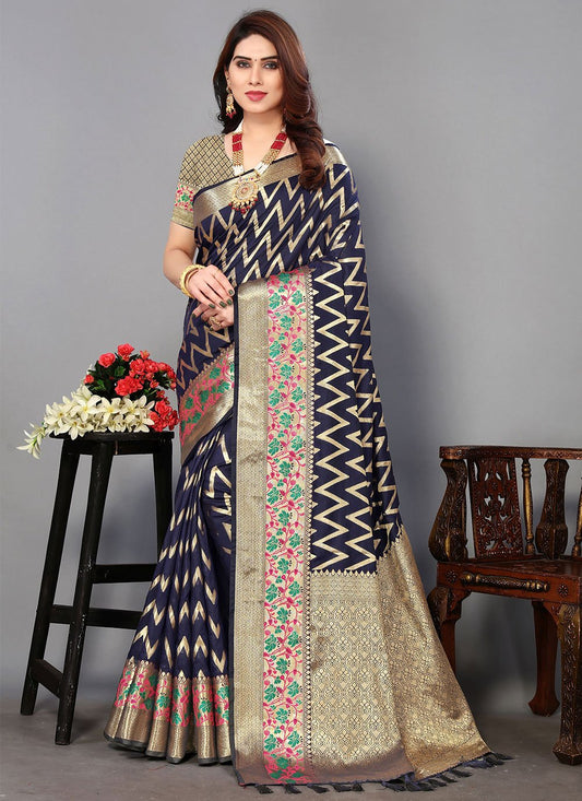 Classic Silk Blue Jacquard Work Saree