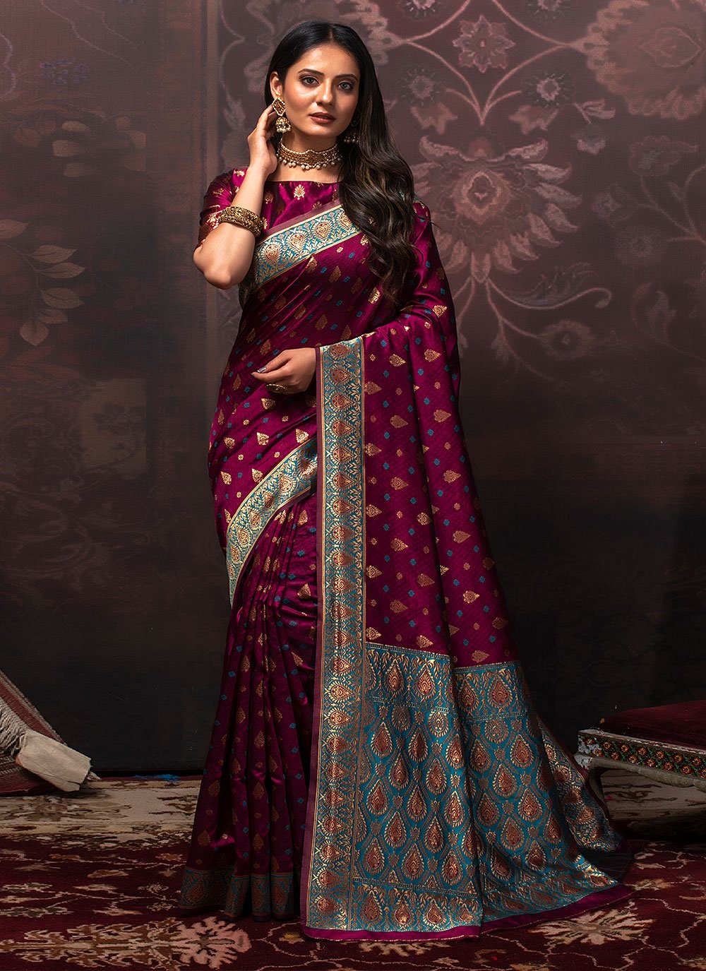 Trendy Saree Silk Purple Weaving Saree