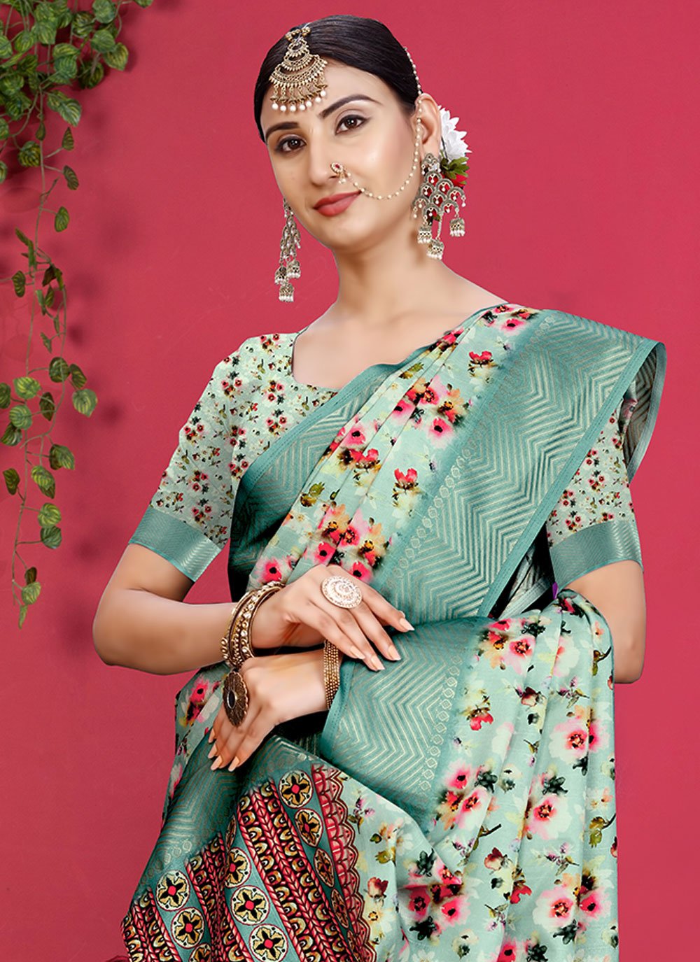 Trendy Saree Banarasi Silk Tussar Silk Sea Green Patch Border Saree