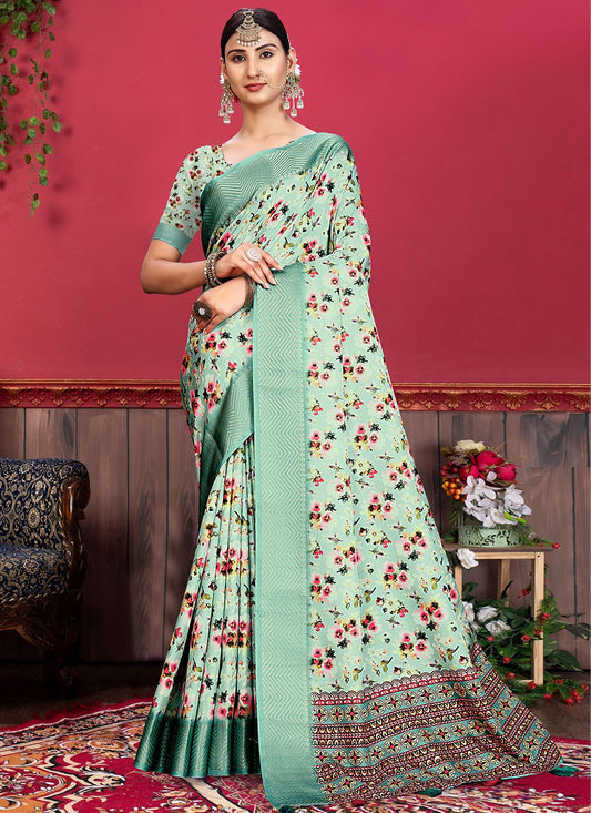 Trendy Saree Banarasi Silk Tussar Silk Sea Green Patch Border Saree