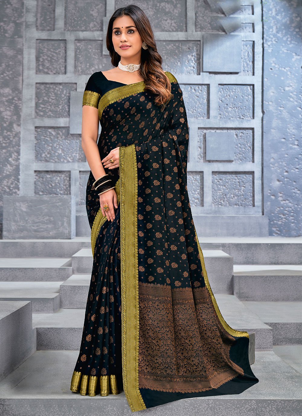 Classic Chiffon Viscose Blue Weaving Saree