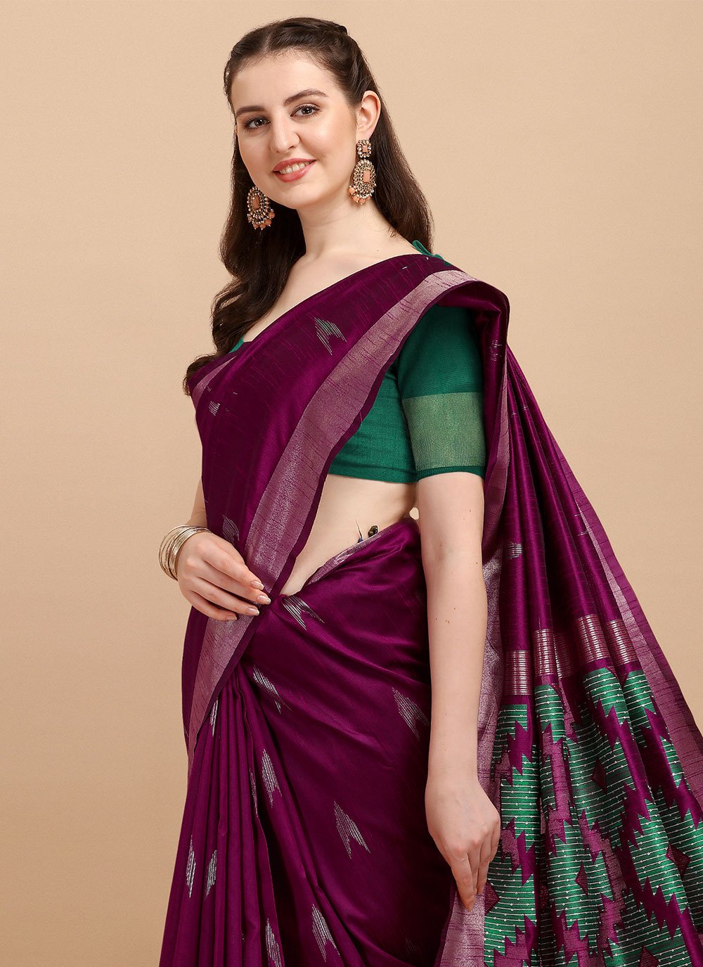 Classic Banglori Silk Raw Silk Burgundy Sequins Saree