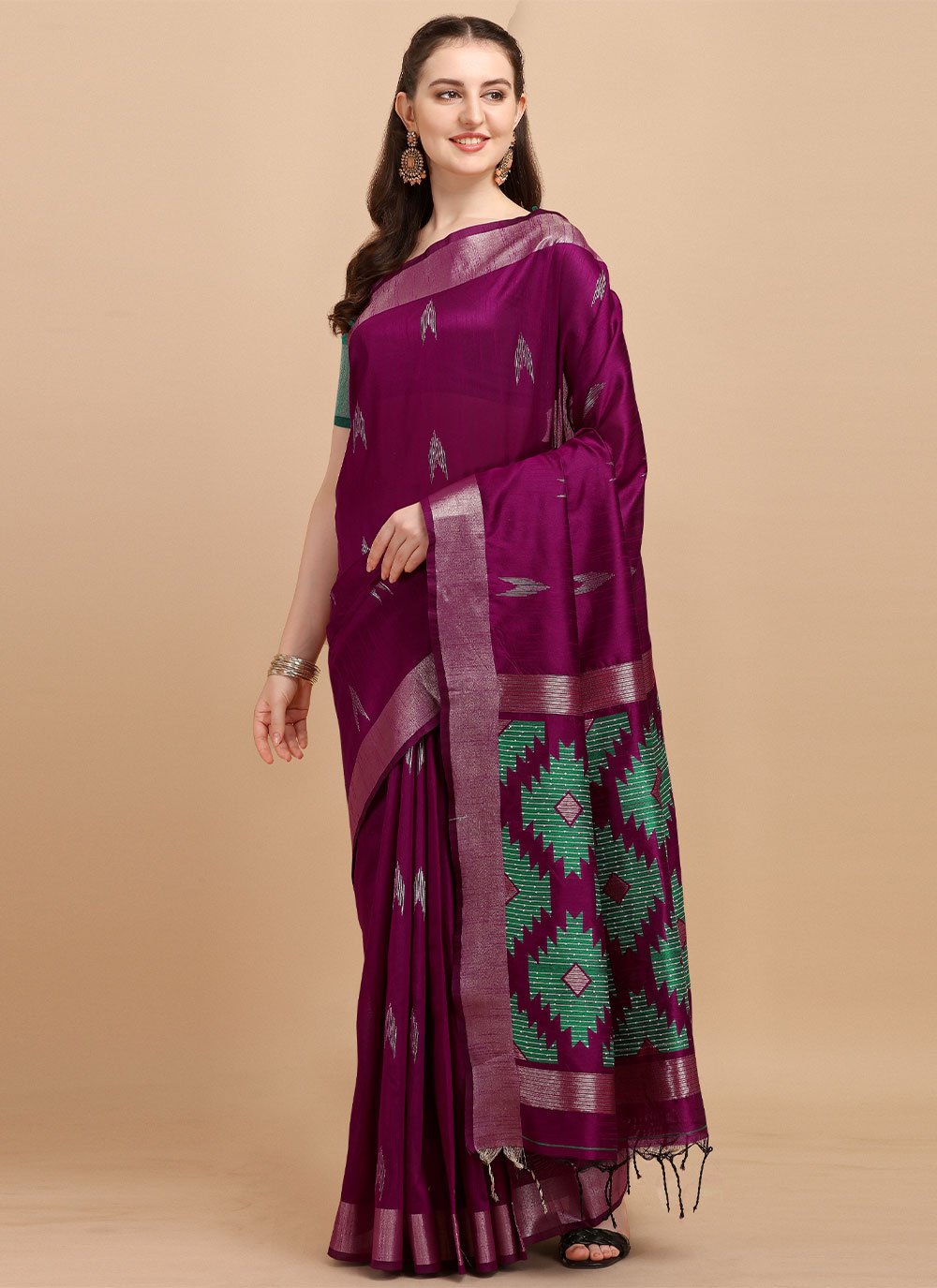 Classic Banglori Silk Raw Silk Burgundy Sequins Saree