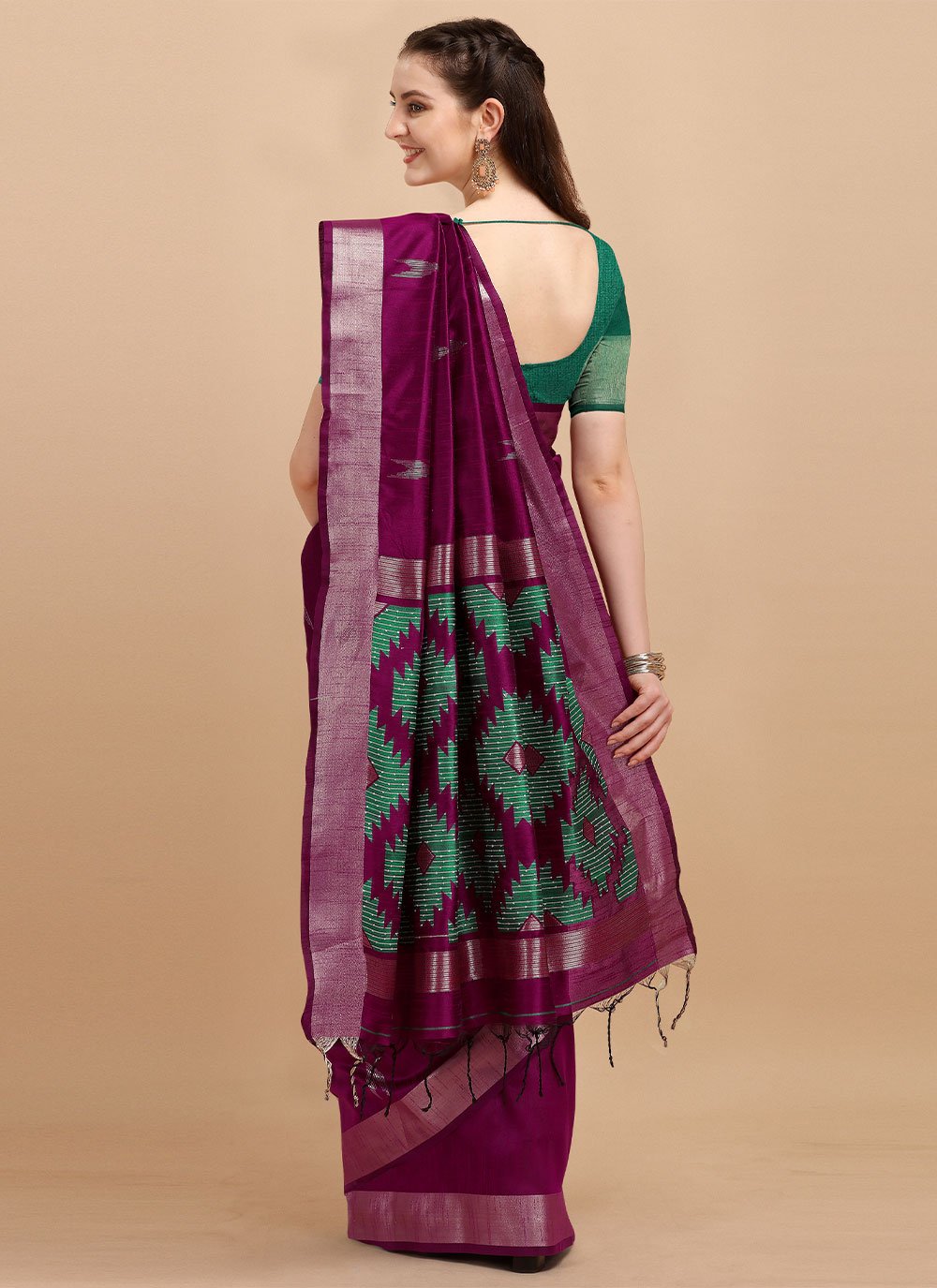 Classic Banglori Silk Raw Silk Burgundy Sequins Saree