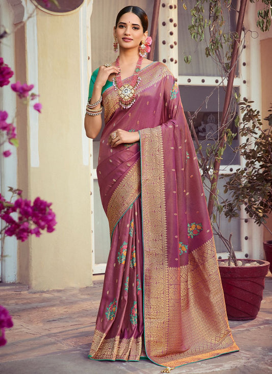 Trendy Saree Silk Tissue Wine Woven Saree