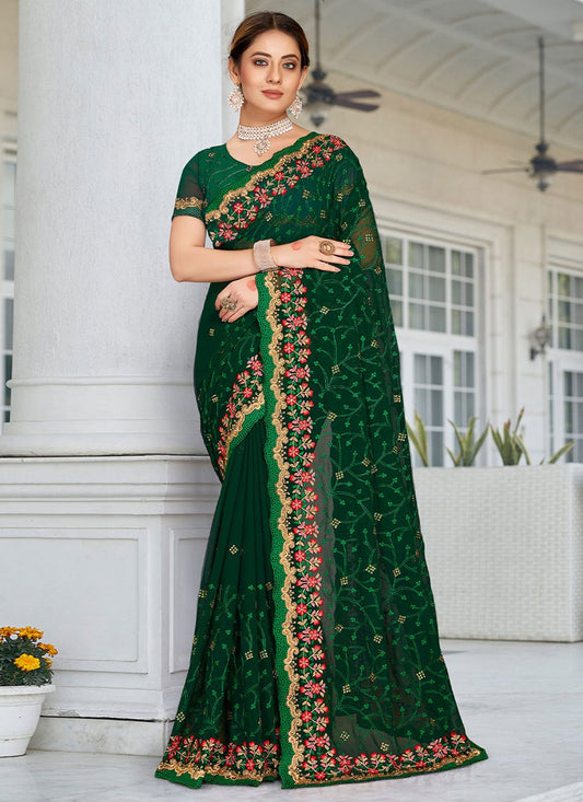 Trendy Saree Georgette Green Embroidered Saree