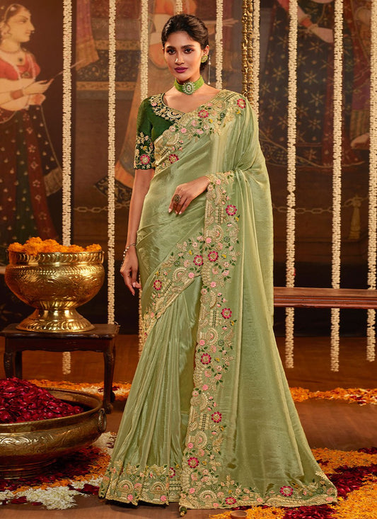 Trendy Saree Viscose Green Embroidered Saree