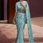 Contemporary Satin Aqua Blue Floral Patch Saree