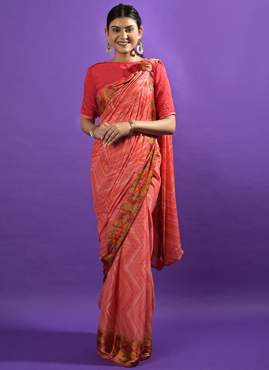 Contemporary Satin Red Lace Saree