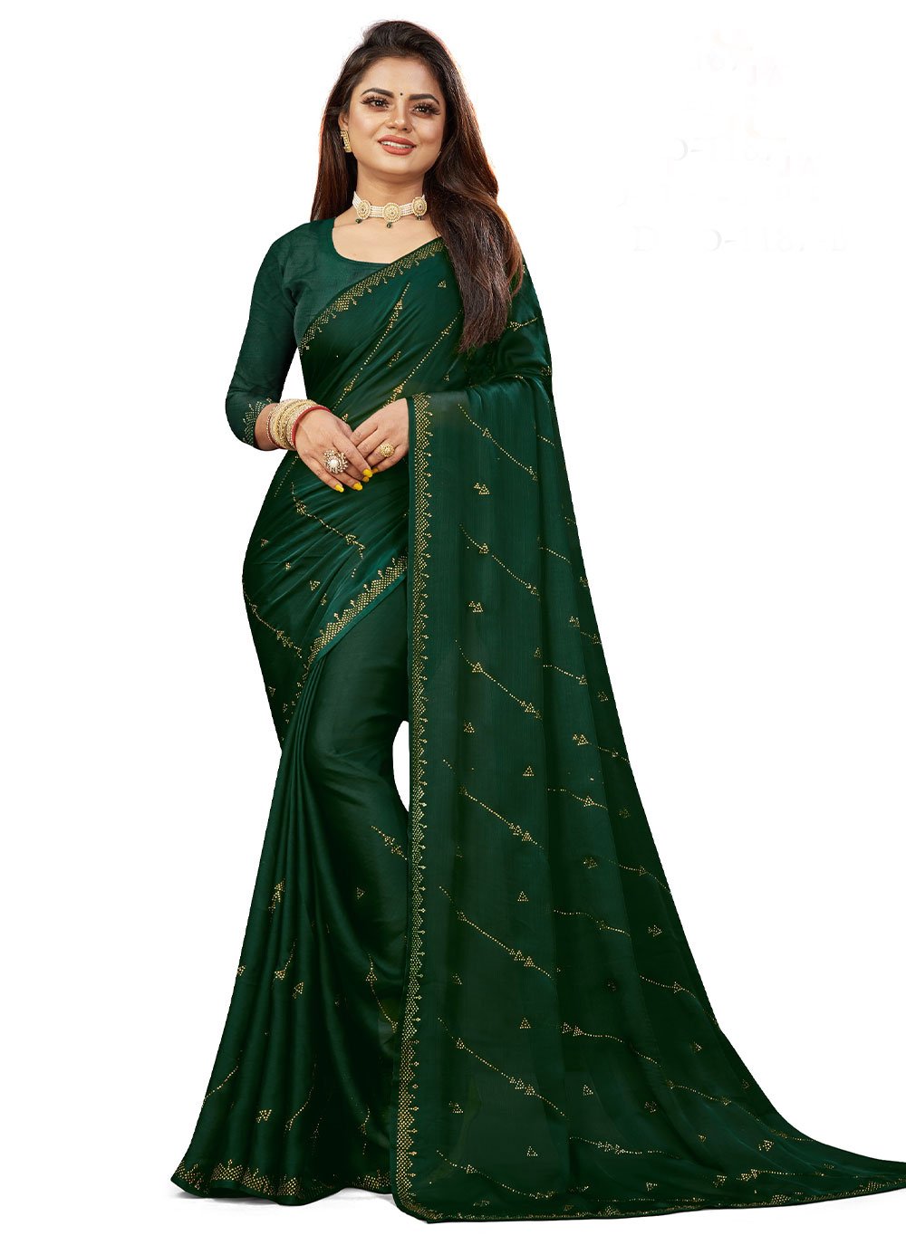 Contemporary Satin Green Swarovski Saree