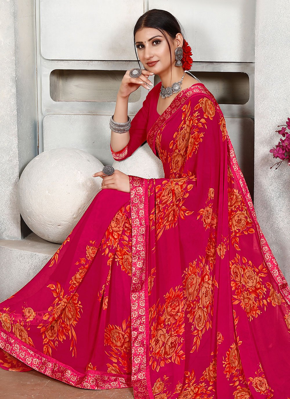 Trendy Saree Satin Red Lace Saree