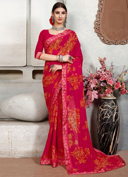 Trendy Saree Satin Red Lace Saree