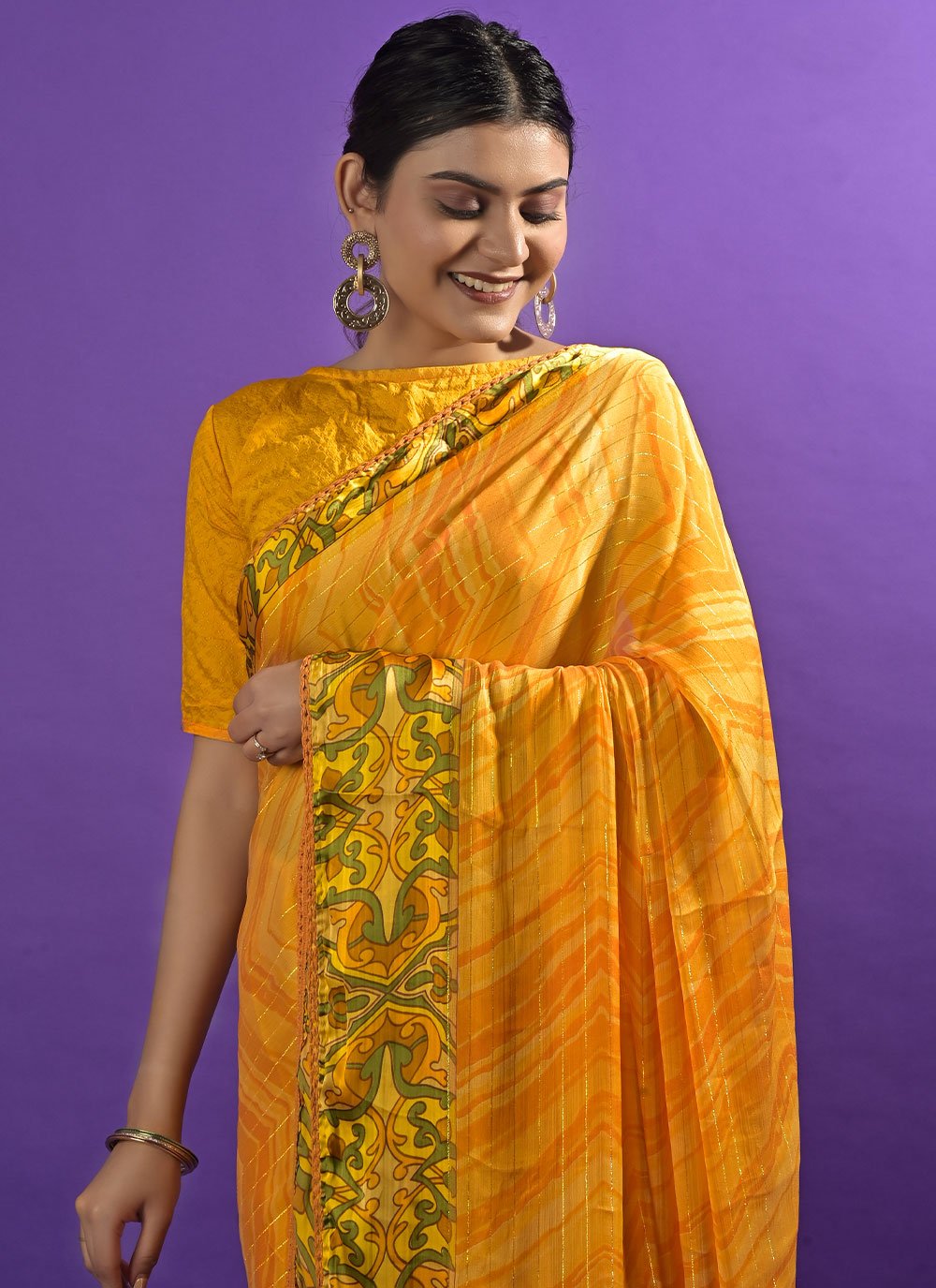 Classic Satin Yellow Lace Saree