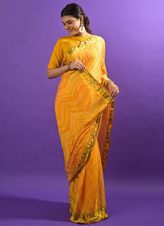 Classic Satin Yellow Lace Saree