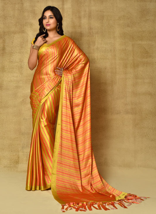 Classic Satin Orange Digital Print Saree