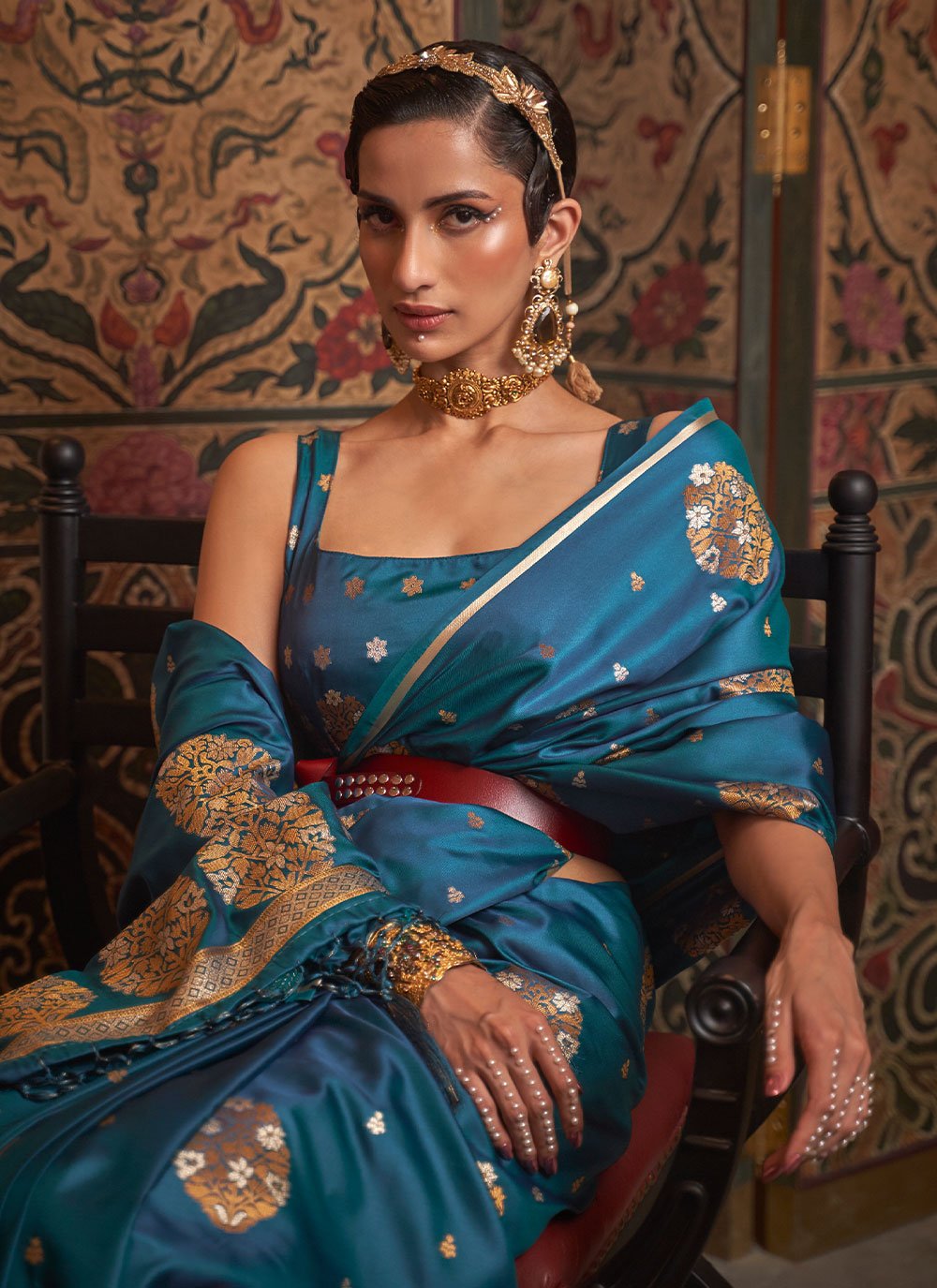 Contemporary Satin Aqua Blue Weaving Saree