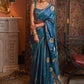 Contemporary Satin Aqua Blue Weaving Saree