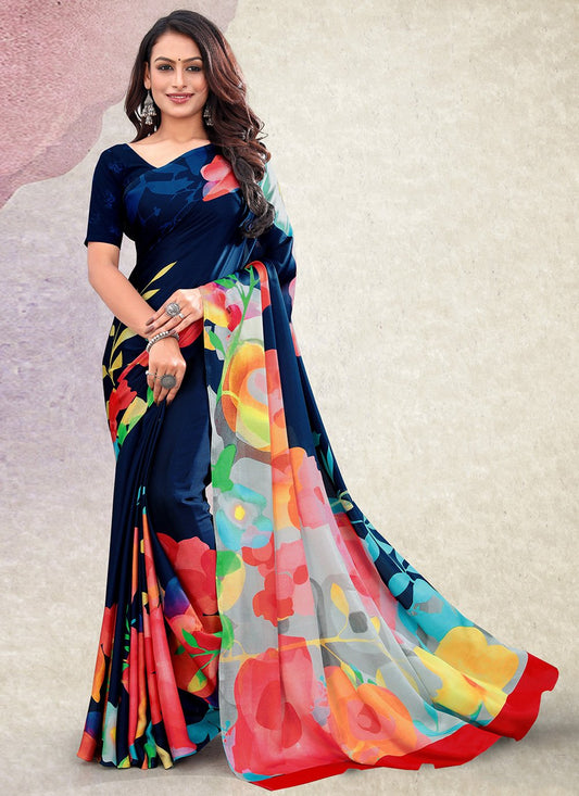 Contemporary Satin Multi Colour Print Saree