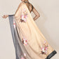 Designer Satin Cream Grey Digital Print Saree