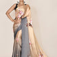 Designer Satin Cream Grey Digital Print Saree
