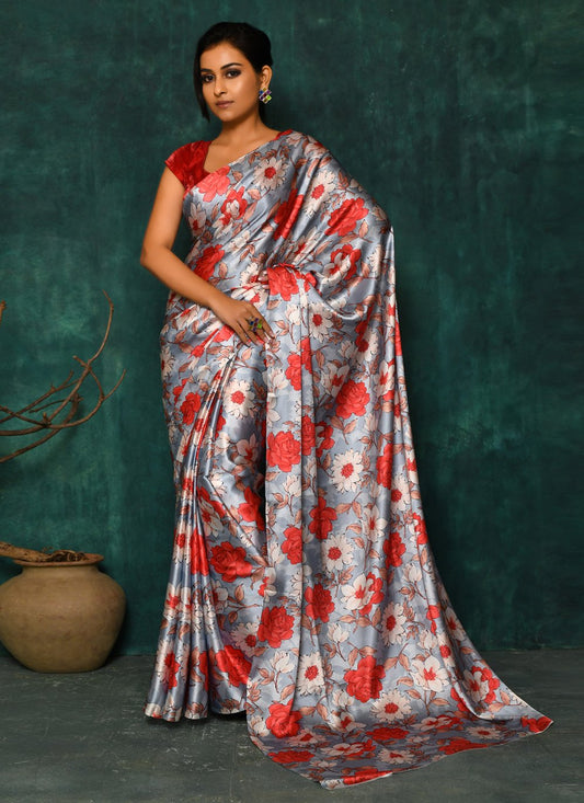 Designer Satin Multi Colour Digital Print Saree