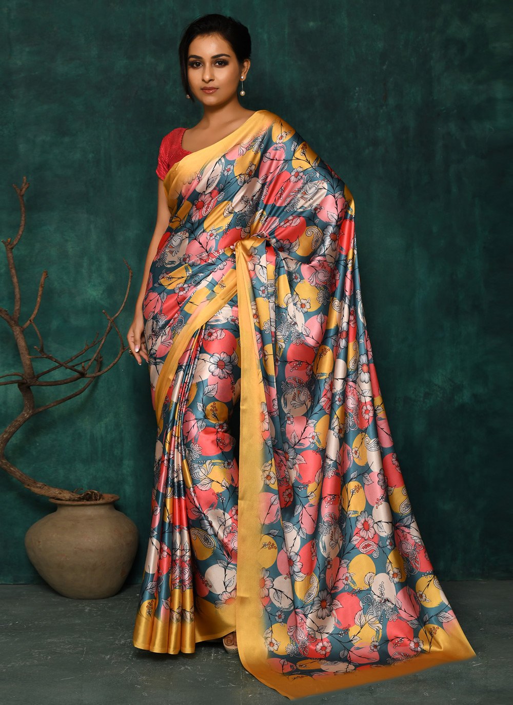 Designer Satin Multi Colour Digital Print Saree