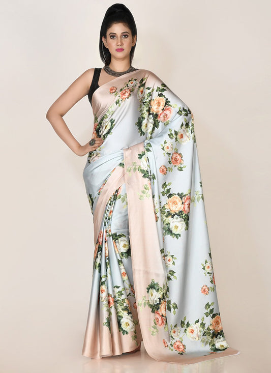 Designer Satin Multi Colour Digital Print Saree