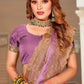 Designer Satin Lavender Embroidered Saree