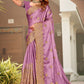 Designer Satin Lavender Embroidered Saree