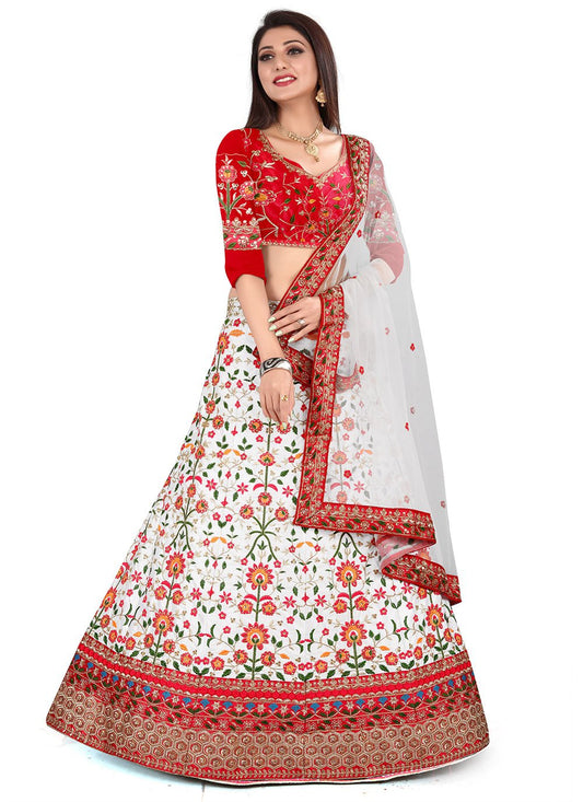 Lehenga Choli Satin White Embroidered Lehenga Choli