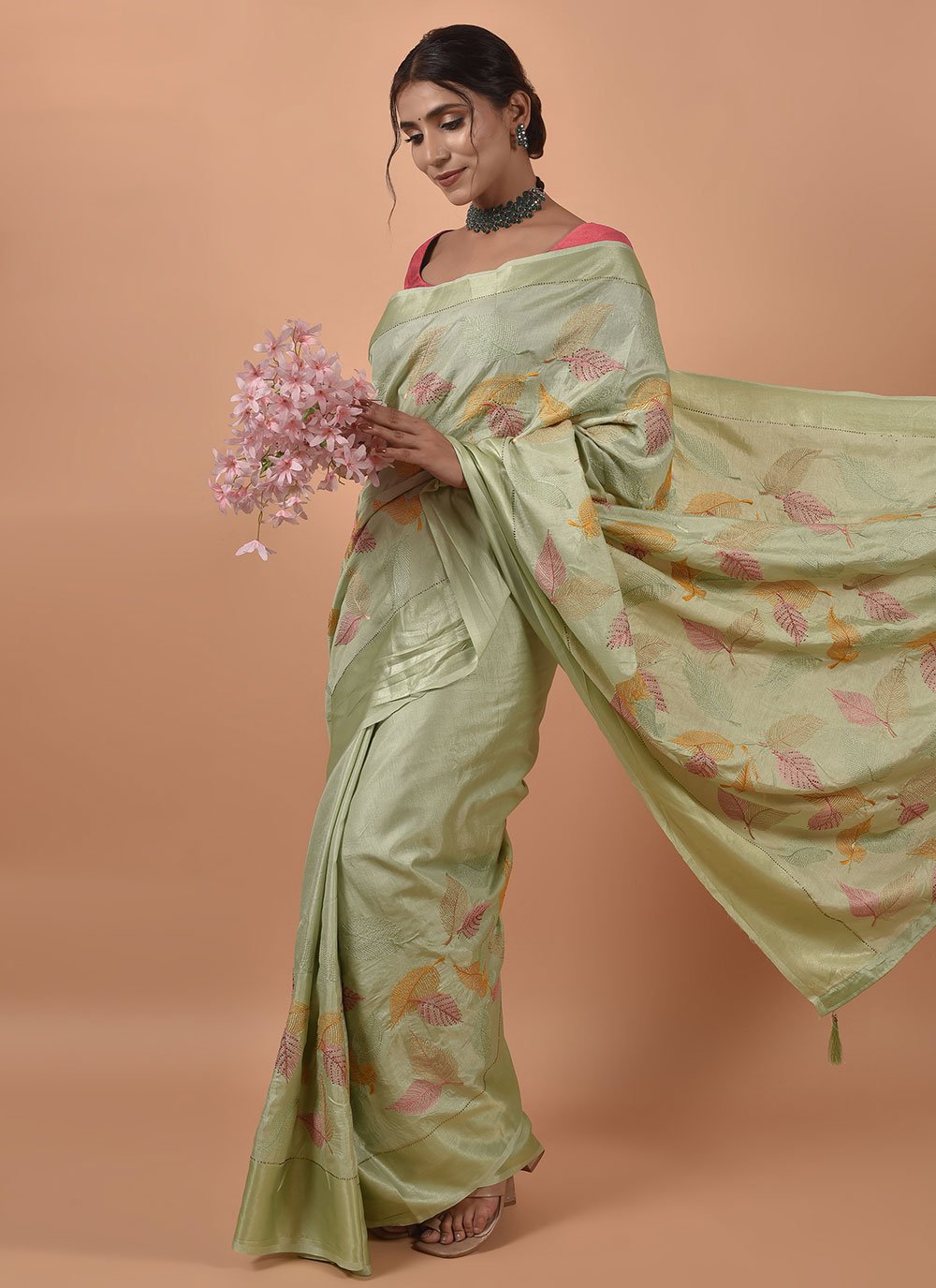 Trendy Saree Satin Green Embroidered Saree