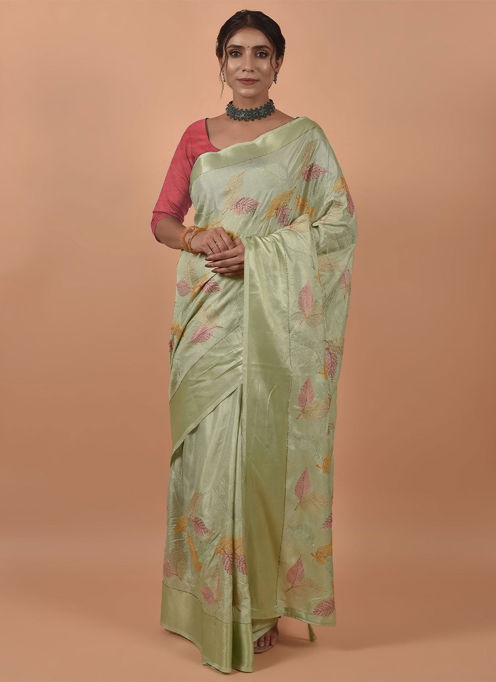 Trendy Saree Satin Green Embroidered Saree