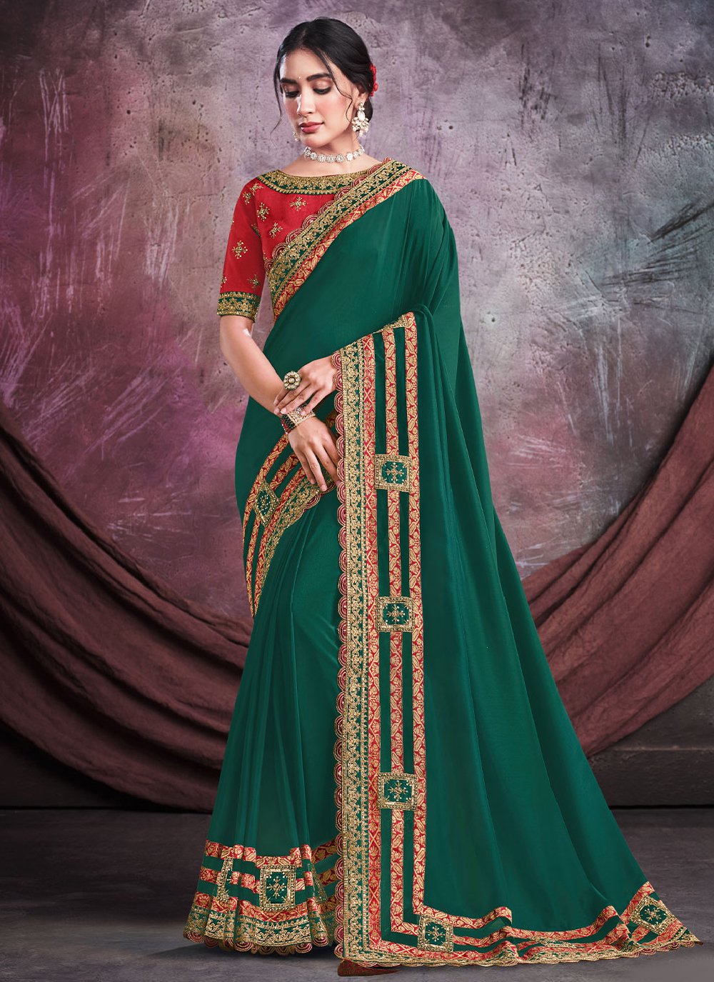 Classic Satin Silk Green Cord Work Saree