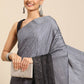Contemporary Satin Grey Floral Patch Saree