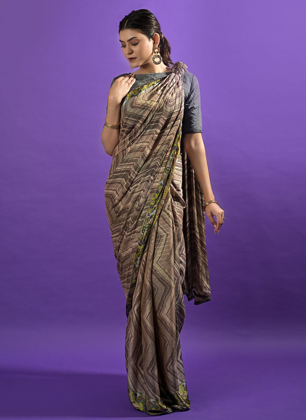 Classic Satin Grey Lace Saree