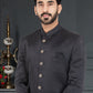 Indo Western Satin Black Weaving Mens