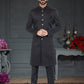 Indo Western Satin Black Weaving Mens