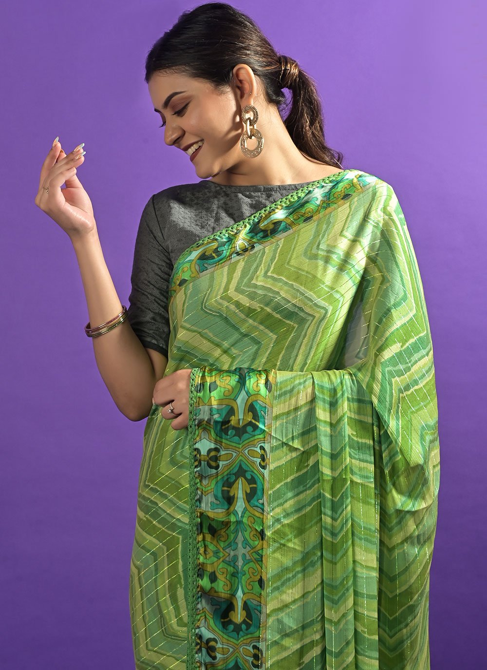 Classic Satin Green Lace Saree