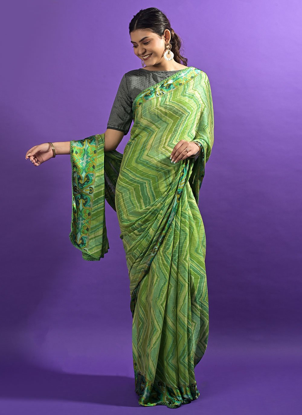 Classic Satin Green Lace Saree