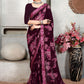 Contemporary Satin Wine Lace Saree