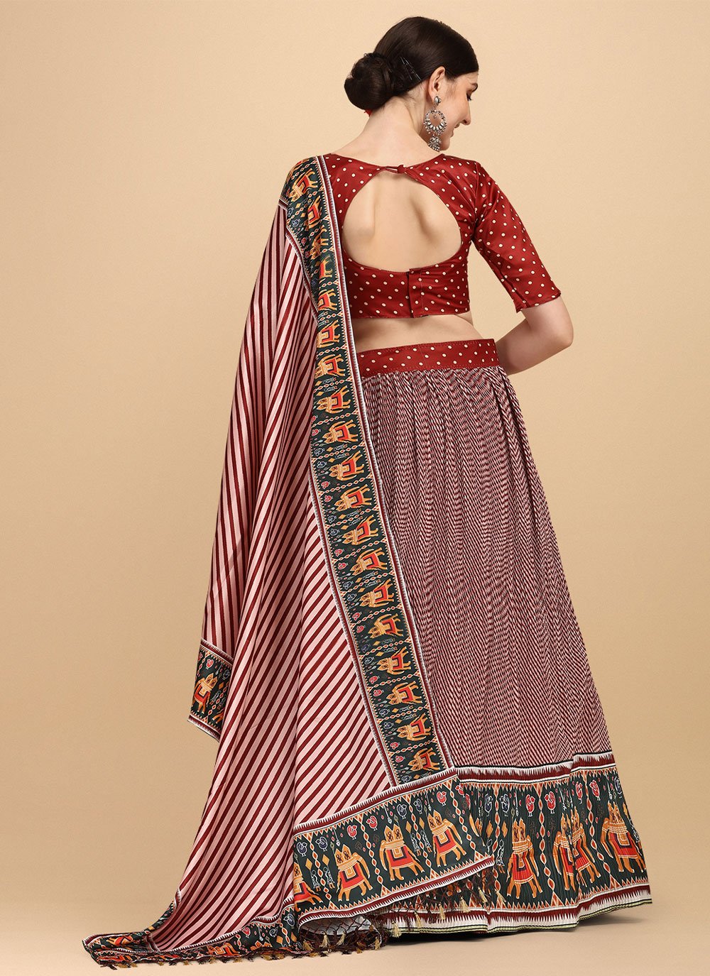 Lehenga Choli Satin Maroon Digital Print Lehenga Choli