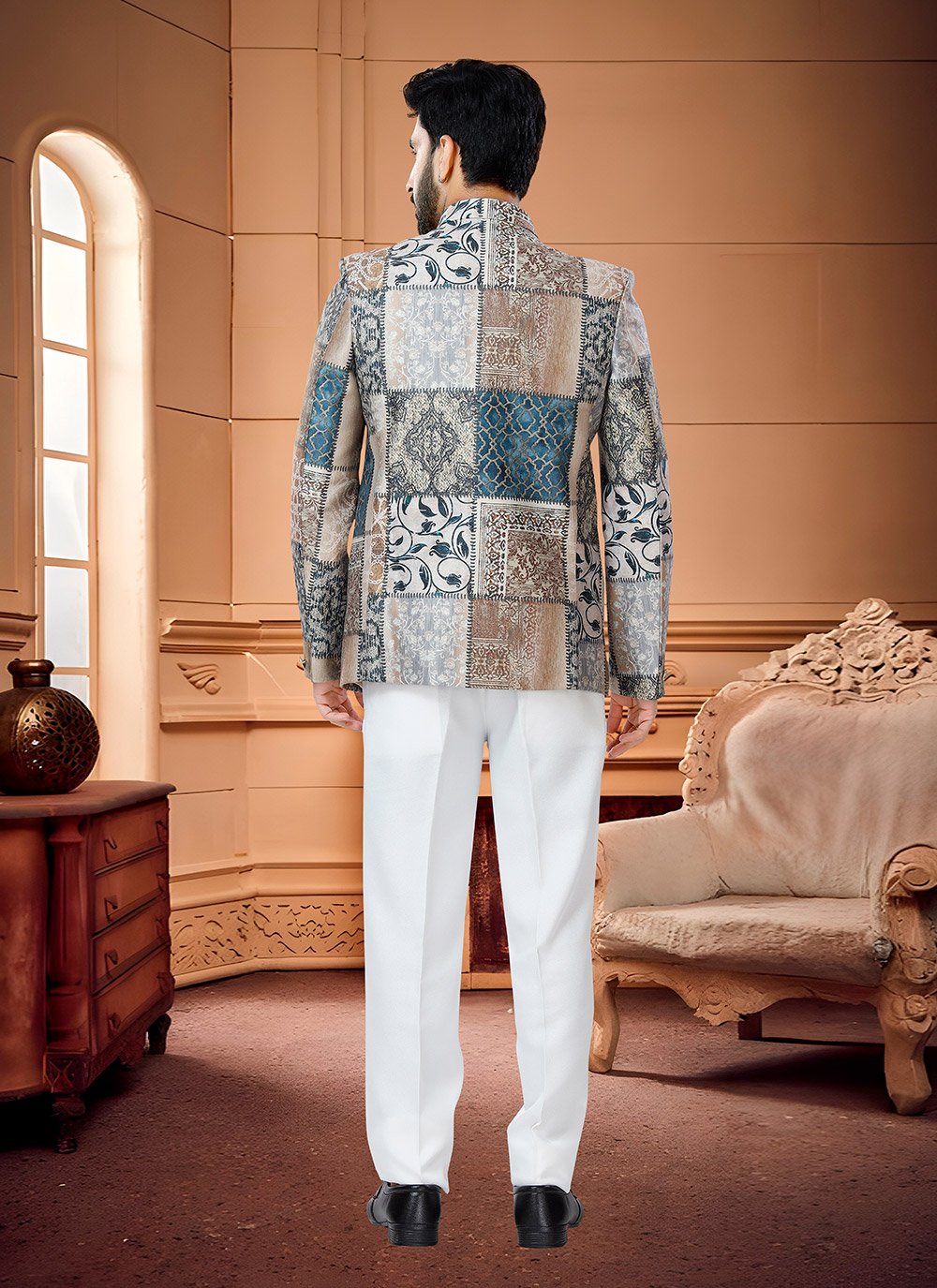 Jodhpuri Suit Satin Multi Colour Fancy Work Mens