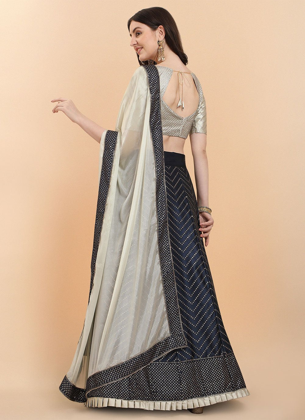 A Line Lehenga Satin Blue Sequins Lehenga Choli