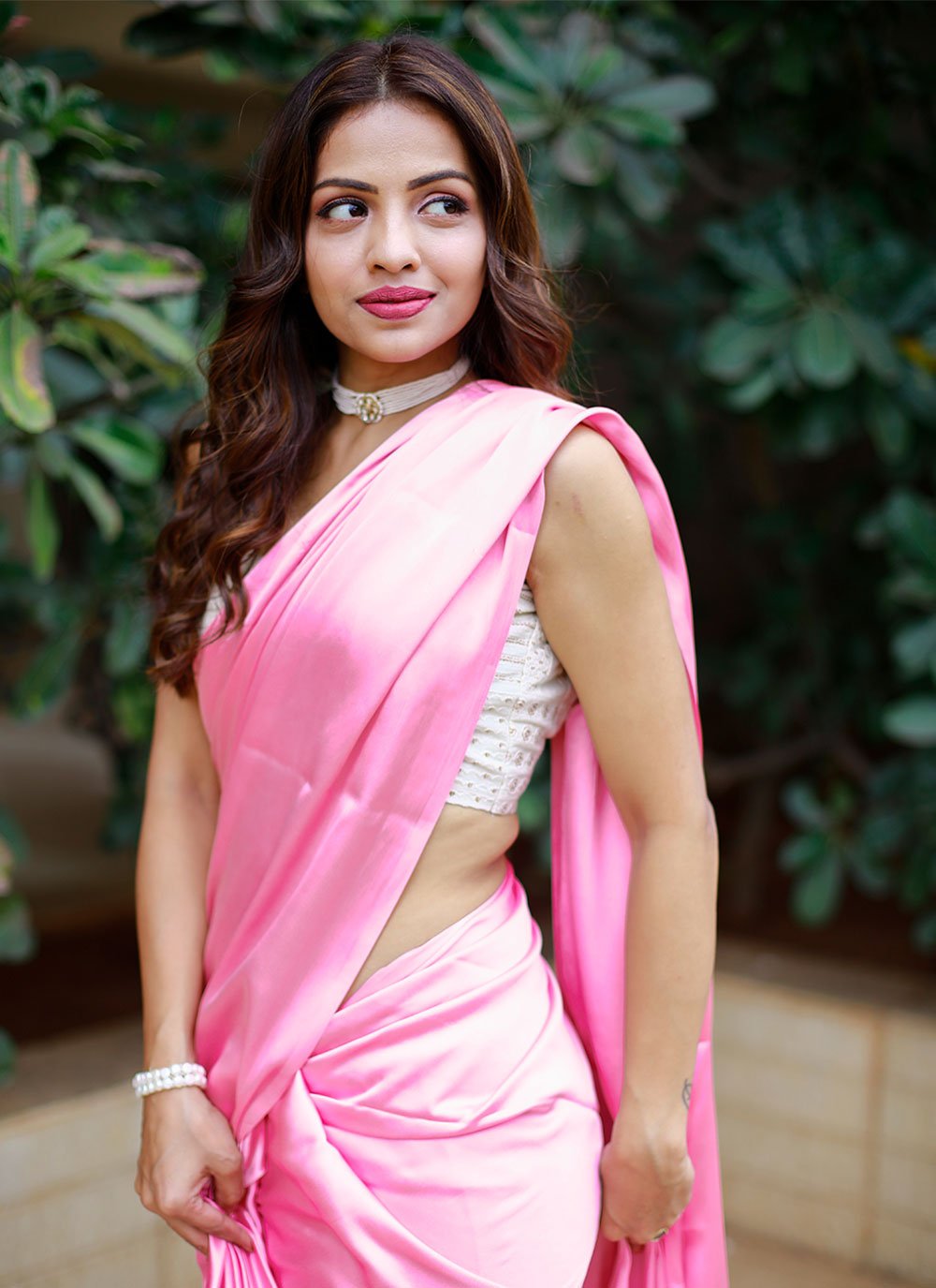 Trendy Saree Satin Pink Plain Saree