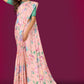 Classic Satin Peach Digital Print Saree